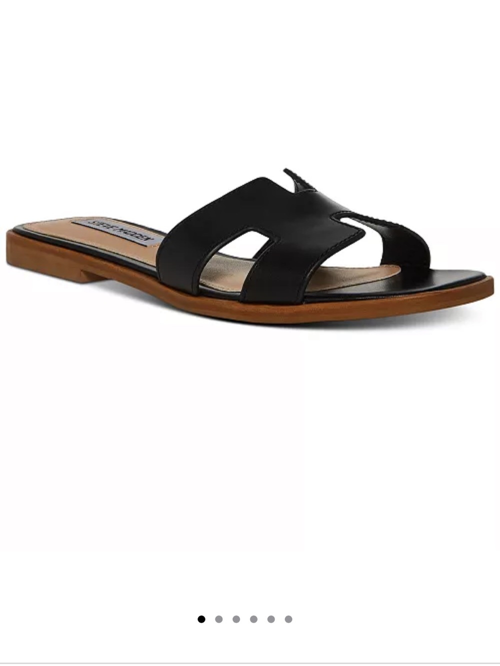 Steve Madden Black Leather Slide Sandal with Tan Sole